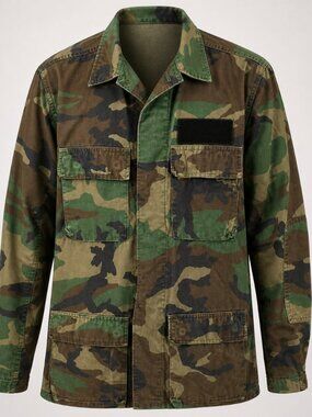 Vintage US Army Woodland Camouflage BDU Jacket Military Field Coat Small X Long